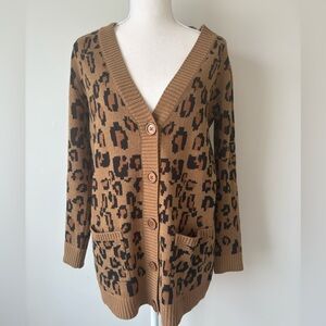Beau Hudson Leopard Knit Cardigan Oversized XXS V Neck